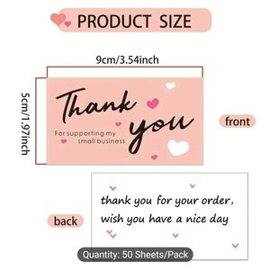 50 Thank You Cards with Heart Design